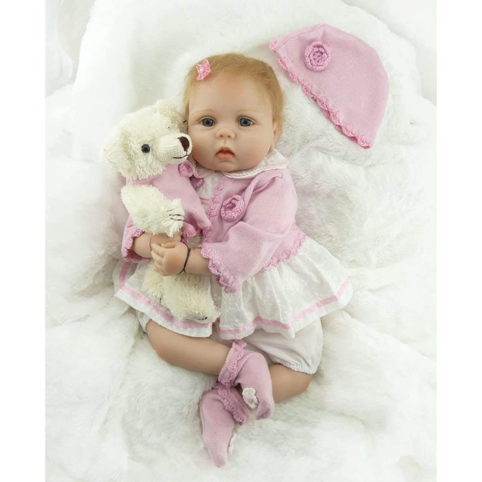 ZIYIUI Poupée Reborn 24 Pouces 60cm Realiste Doux Vinyle De Silicon Bebe Reborn Fille Avec Cheveux Longs Poupees Reborn Tout Am