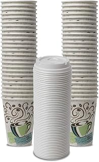 Dixie PerfecTouch WiseSize Coffee Design Insulated Paper Cup, 12oz Cups and Lids Bundle (12 oz, 50 Cups, 50 Lids)
