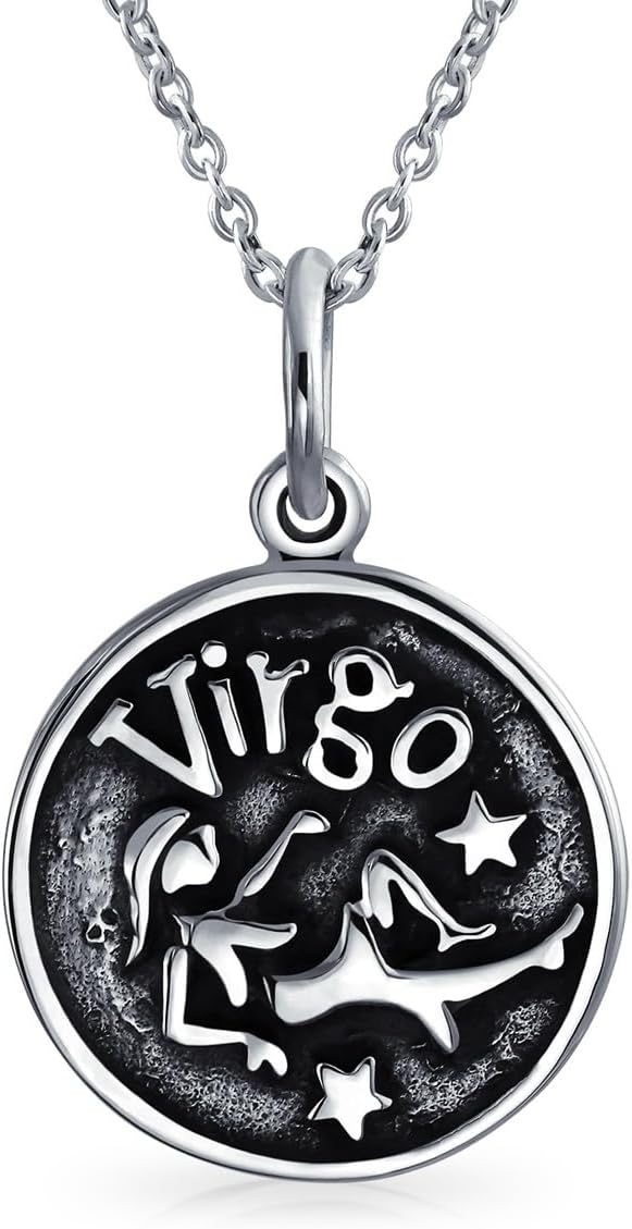 Personalize Astrology Constellation Celestial Horoscope Disc Medallion Pendant Zodiac Necklace For Women Oxidized Sterling Silver