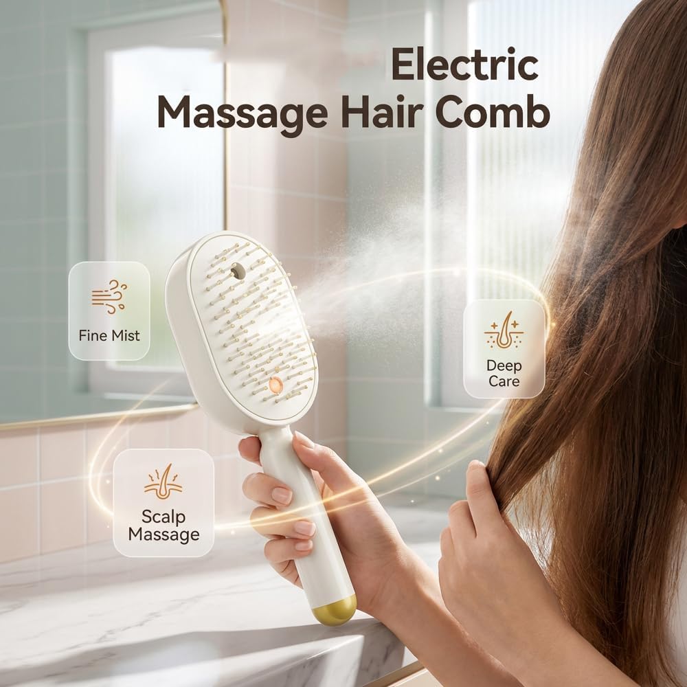 Brosse à Cheveux Électrique Vapeur 2026 – Brosse Lissante Rechargeable avec Pulvérisation d’Eau, Démêlant, Anti-Frisottis et Antistatique pour Cheveux Longs et Courts (Violet)