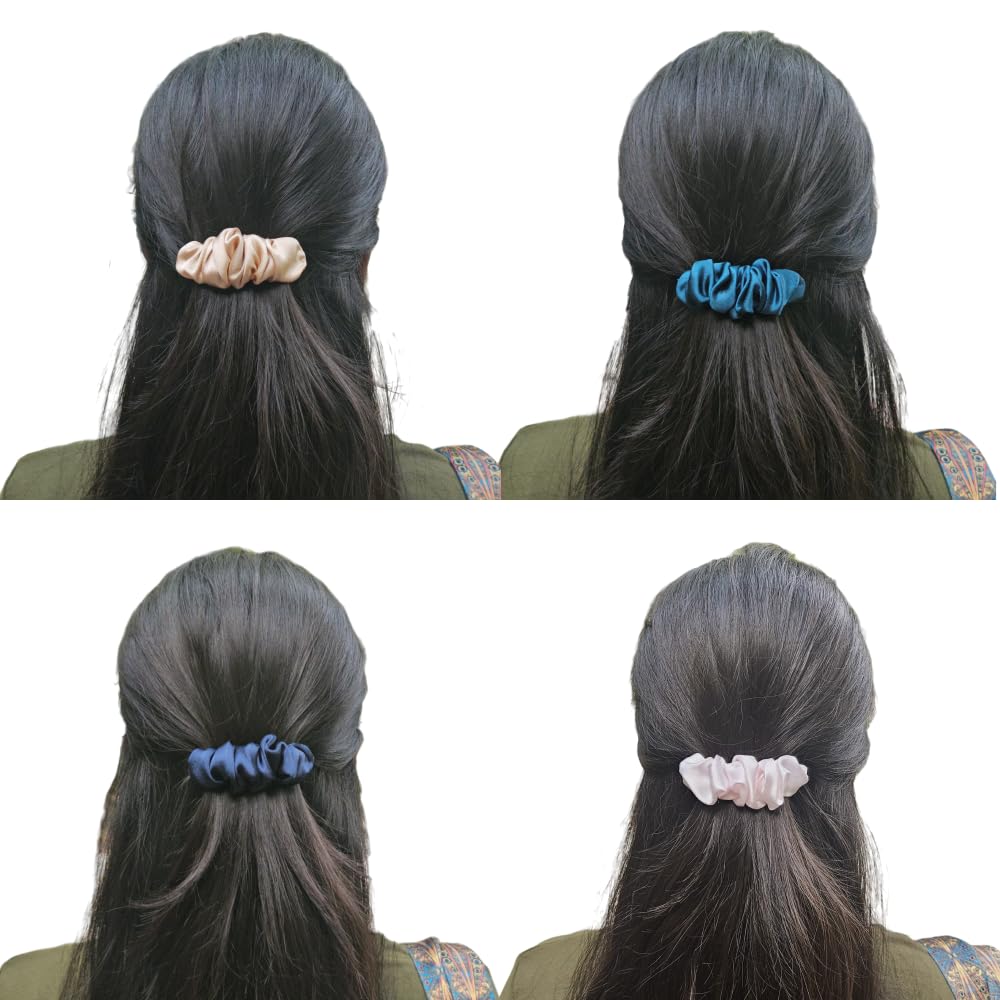 Premium Satin Snail Barrette Clips Combo – Pack of 4 (Dark Blue, Baby Pink, Blue, Beige)-image-1