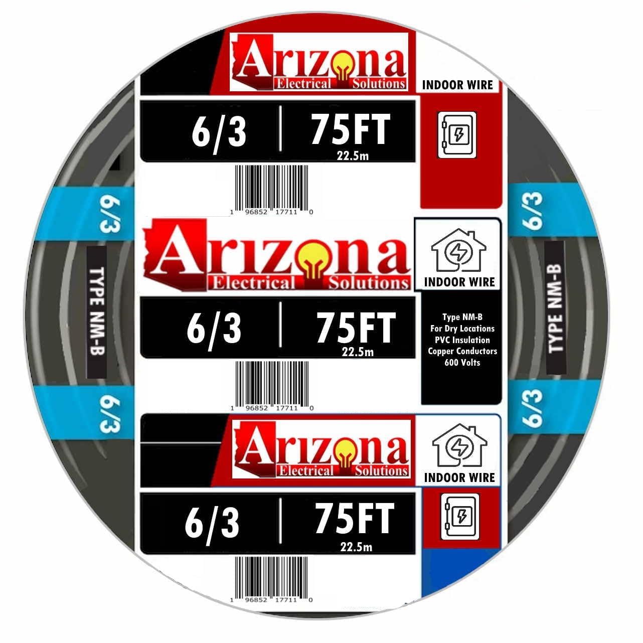 75 FEET 6/3 Type NM-B Copper. #6 AWG, 3 Conductor with Ground. Insulated Jacket Black