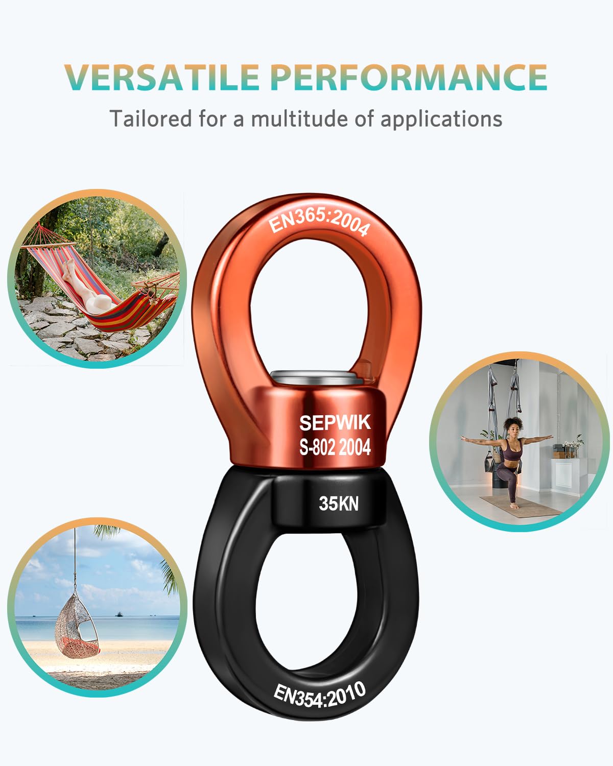 SEPWIK Swing Swivel, 35KN Swing Spinner, 360° Safety Rotational Device Hanging Accessory for Hanging Hammock Web Tree Swing - Image 4