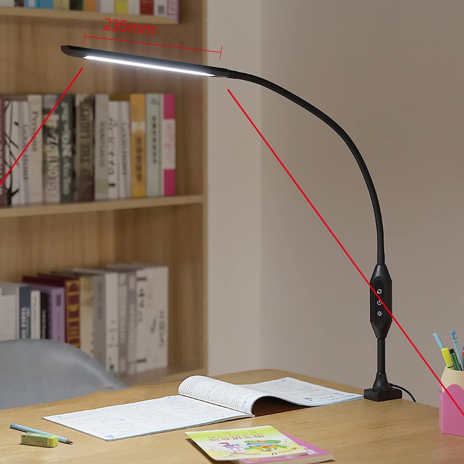Lámpara de Escritorio Home Long Long Clip Light LED Lámpara de escritorio con 5 modos de color y 5 brillo Dimmer Dimmer Flexible Canseck Bed Night Light con control remoto, interruptor táctil Lámpara
