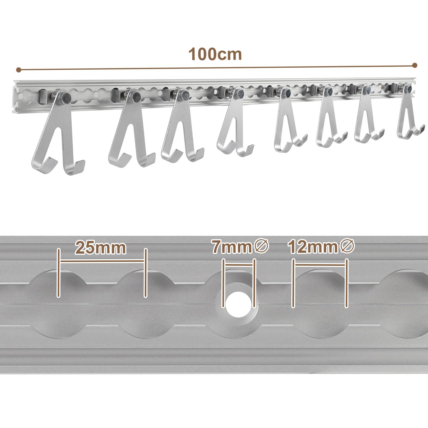Fiqops Binari per airline, 12 x 1 m, in alluminio, con 32 ganci doppii, forati, binari di ancoraggio argento anodizzato, guida aerea per furgoni, roulotte, camion