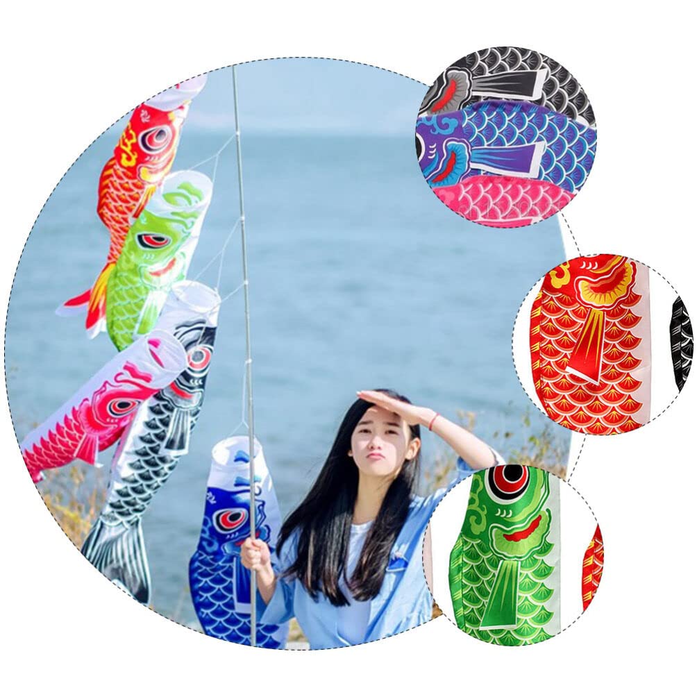 5 piezas carpa pescado bolsa de viento tradicional estilo japonés viento direccional peces anime satén cartel colgante pez vela bienvenida banner para tienda en casa 70 cm