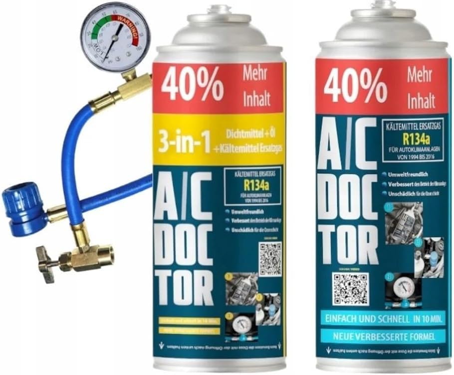 AC Doctor Paket 3in1 2 x R134a Klimaanlagenschlauch Fix Leitung zum Auffüllen der Klimaanlage im Auto