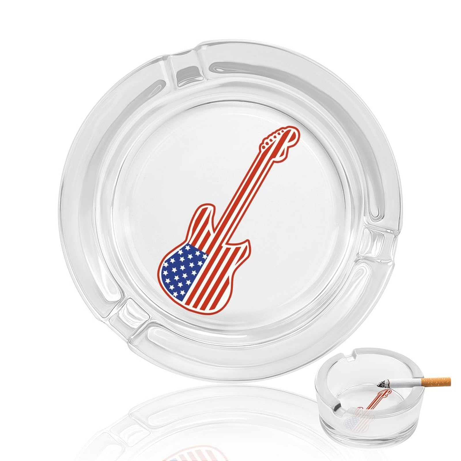 Americans-Rocks And Roll Guitars Ashtray Portable Round Glass Outdoor Ash Tray for Home Office Garden Pub