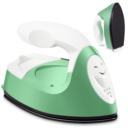 Honoson Mini Craft Iron Mini Heat Press Small Iron 3.93 x 2.36 x 2.76 in Portable Handy Tiny Flatiron with Charging Base Accessory for Fuse Bead Patch DIY Heat Transfer Vinyl(Green)