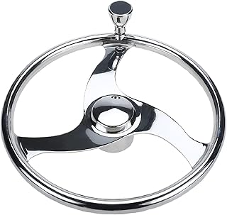 NovelBee 3 Spokes Stainless Steel Sport Steering Wheel with Finger Grips,Control knob for Marine Boat (Dia.13-1/2”)