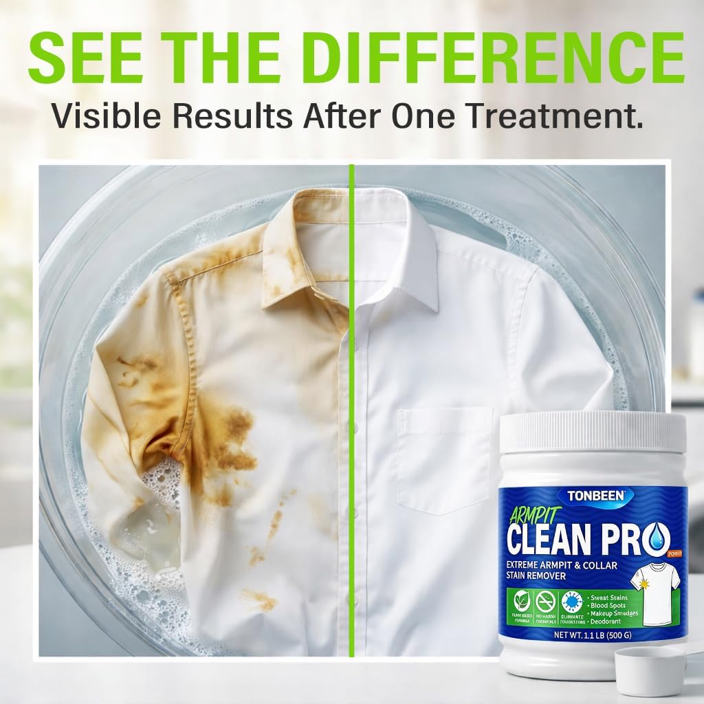 Oxygen Laundry Powder, Sweat & Deodorant Armpit Stain Remover for Clothes, Hyper Concentrated & Suitable for Multi-Stain, Yellow Oil Spot Tough Stain Build Up Remover - Gentle On Fabrics