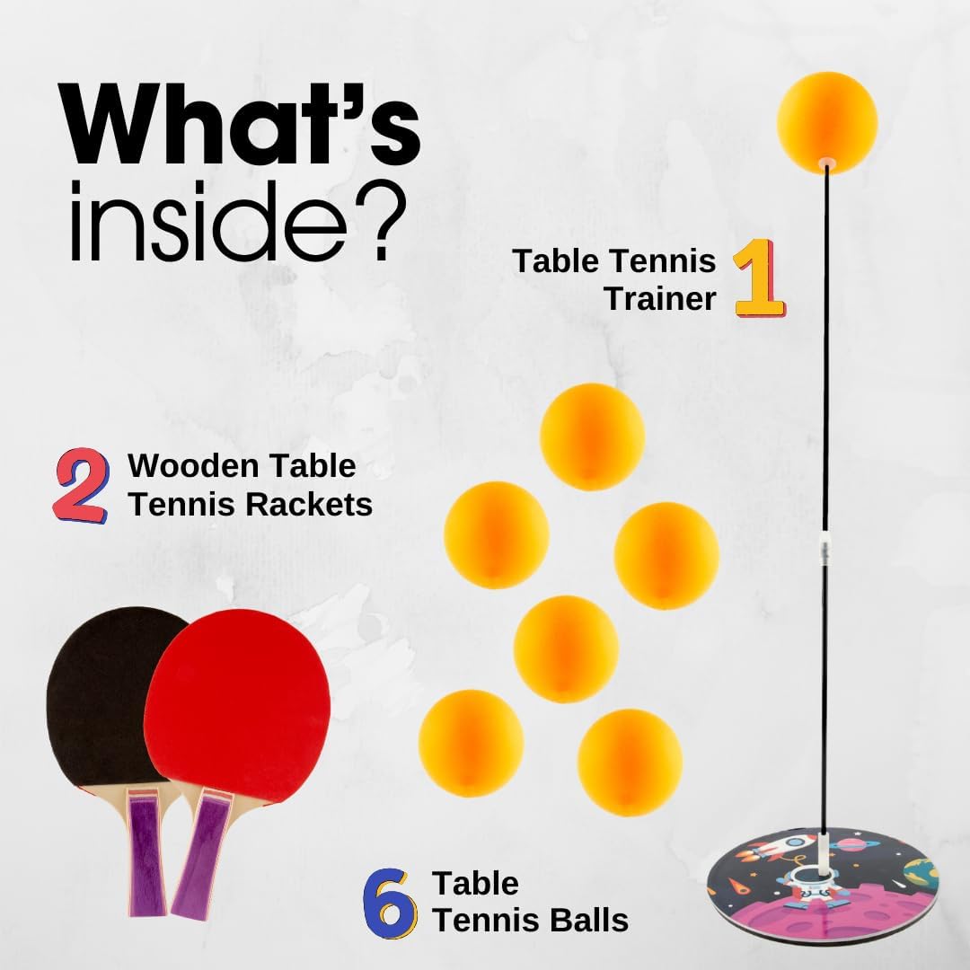 Indoor Outdoor Ping Pong Table Tennis Trainer with 2 Wooden Rackets & 6 Balls | Sports Toy for Teenagers & Kids | Birthday Gift Ping Pong Table Tennis Black (Multi) (Black)