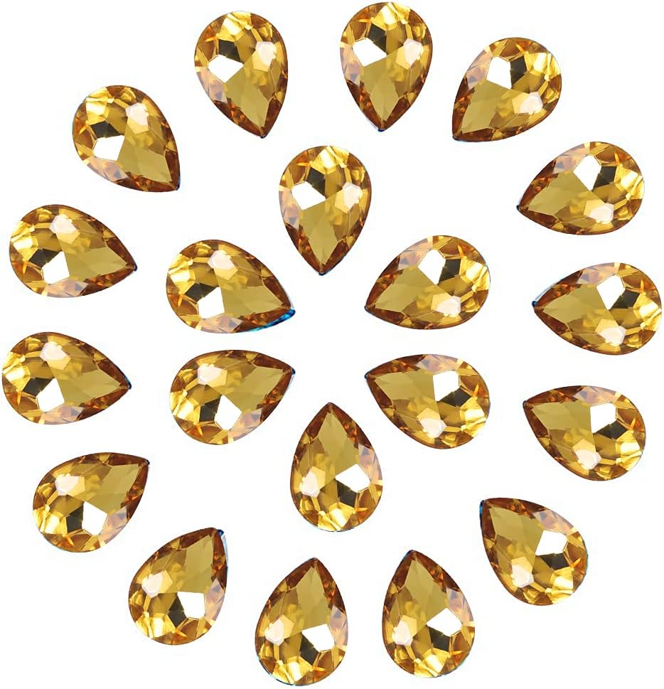 SWTHONY 13x18mm Crystal Teardrop Big Rhinestones Pointback Gem Stones for Crafts Jewelry Making Shoes Dress Glass Beads 56pcs Yellow