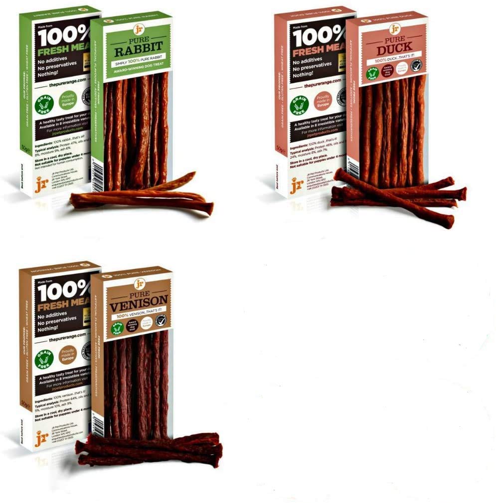 JR Pet Products 3 x 50g Game Variety Pure Dried 100% Fresh Meat Sticks Dog Treat Gluten & Grain Free (Rabbit Duck Venison)
