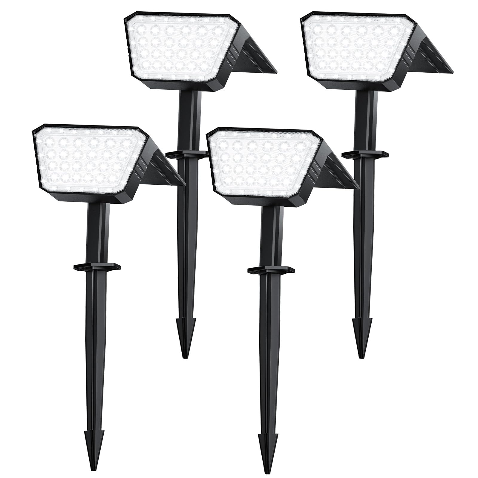 FIFlying Lot de 4 Spot Solaire Extérieur, 44 LED Lampe Solaire Exterieur, 3 Modes d'Éclairage avec Étanche IP67 Lumiere Solaire Exterieur pour Jardin, Cour, Allée, Chemin - Blanc Froid