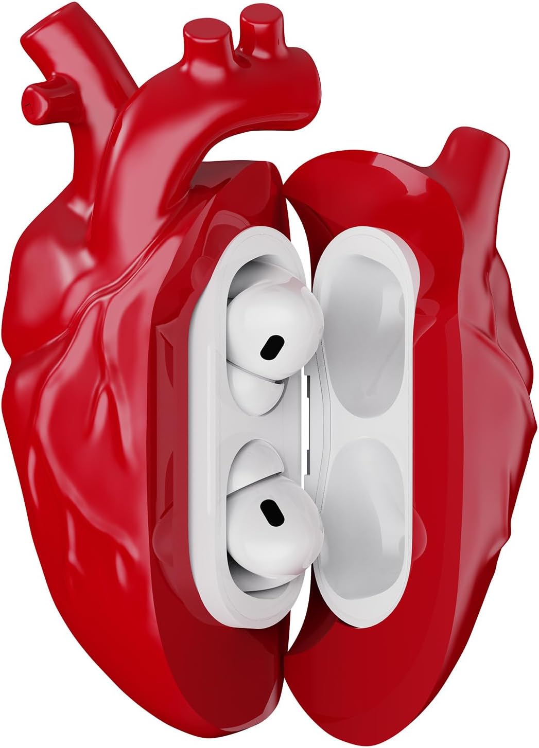 – Heart-Shaped Silicone Protective Cover with Keychain Shockproof Design Compatible with AirPods Pro 2nd Generation (Red)