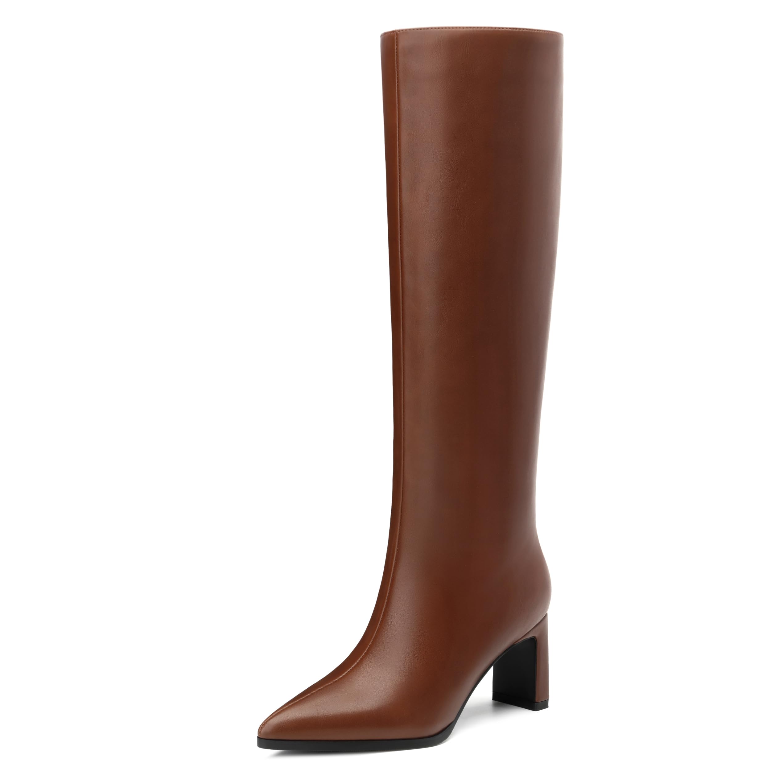 SKYSTERRY Knee High Boots for Women Chunky Block High Heel Pointed Toe Tall Boots Comfortable Side Zipper Party