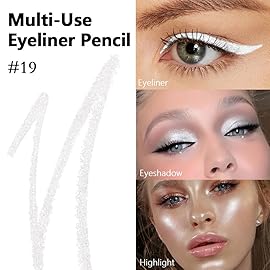 evpct Pearl White Glitter Eyeliner Pencil for Eyes, Pearl White Metallic Shimmer Eye Liner Pencil Makeup Waterproof Smudge Proof, Colored Gel Waterline Eyeliner, Face Eye Paint Stick Halloween Makeup