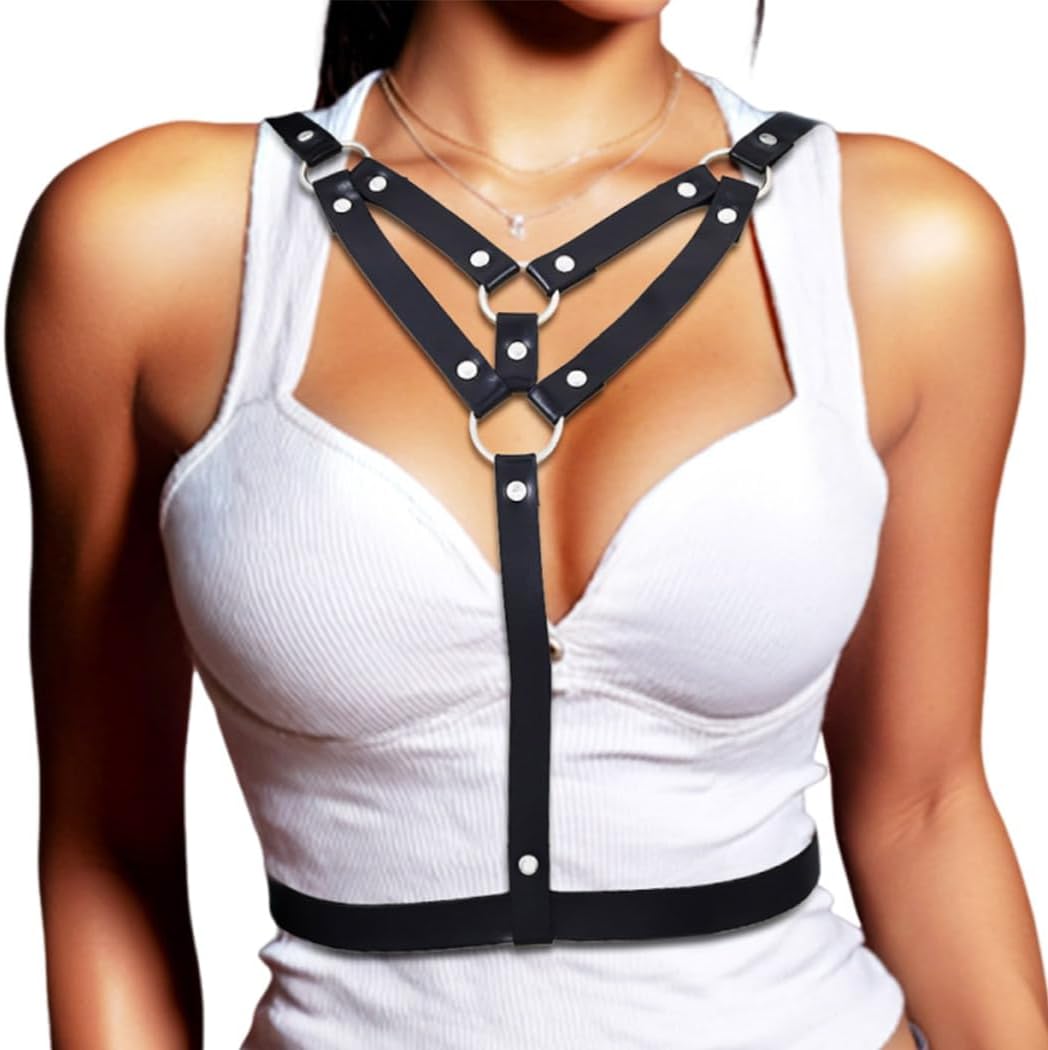 REETAN Chest Body Harness Belt Punk Leather Rave Accessories for Women