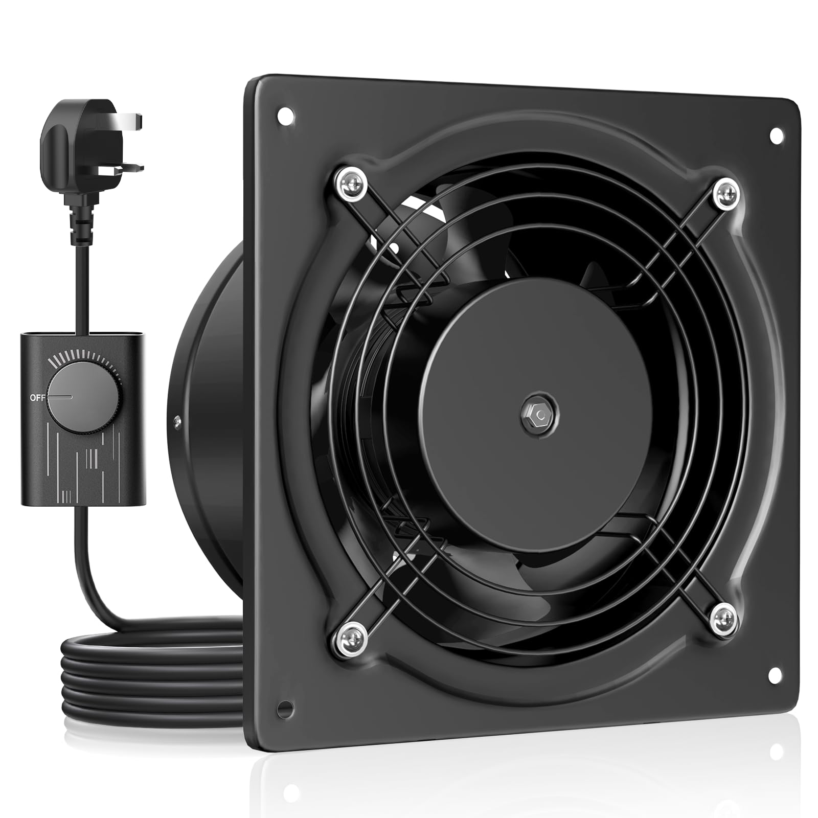 150mm Kitchen Extractor Fan 525m³/h | Quiet Wall Ventilation Fan with Speed Controller, UK Plug, Exhaust Fan with Backdraft Damper for Bathroom, Kitchen, Garage – Black