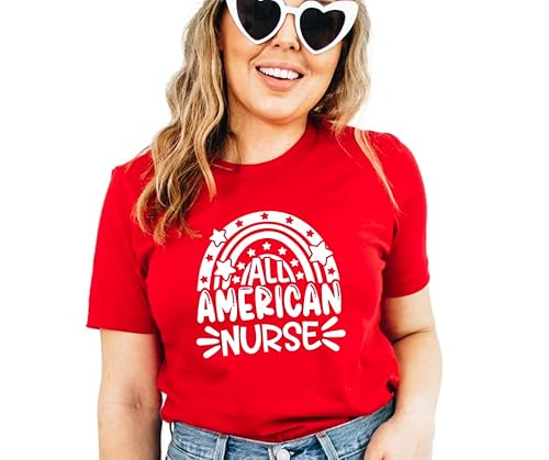 All American Nurse Fourth of July Shirts for Women Plus Size, Proud American 4th of July Shirts for Nurse, Patriotic Shirts for Women, Cute Nurse Shirts for Fourth of July Womens Tshirts. Multicolor