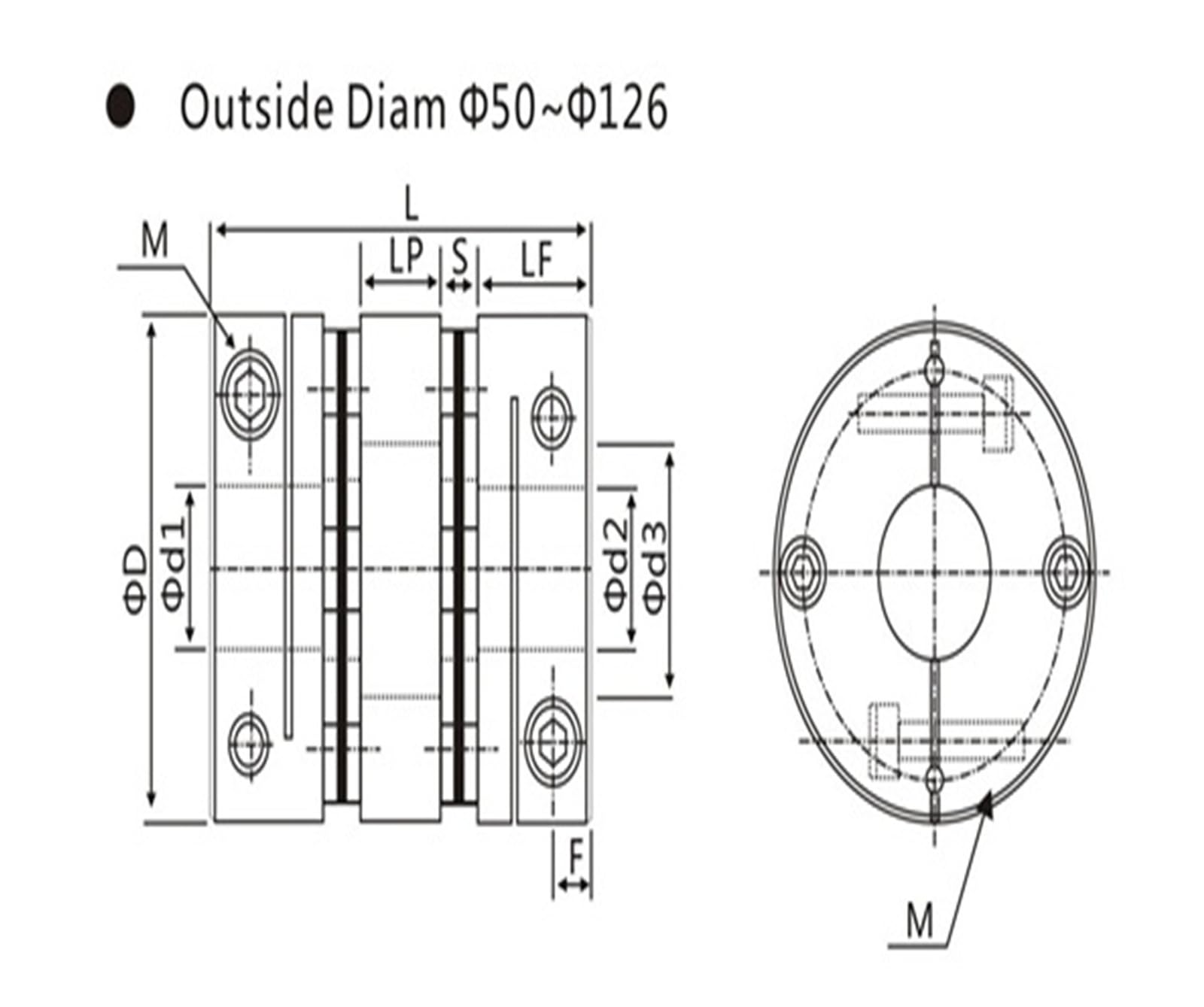 Couple élevé en acier de diaphragmes à double disque de l'accouplement flexible 45#(GLG-104x102-(20-48))