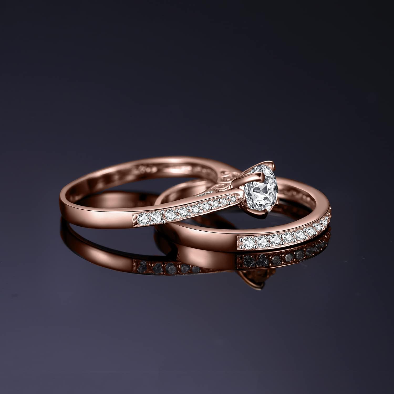 JewelryPalace 1ct Simulated Diamond Engagement Rings for Women, 14k White Yellow Rose Gold Plated 925 Sterling Silver Promise Rings for her, Cubic Zirconia Anniversary Wedding Eternity Band Ring Set - Image 4