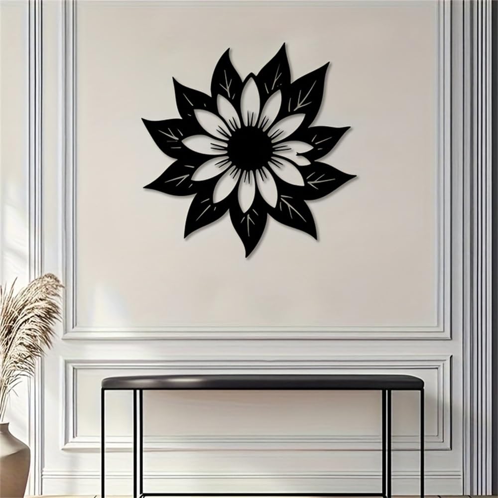 Generico Decoración de pared abstracta contemporánea de Metal con girasoles, diseño Floral Negro para Sala de estar, cocina y comedor para amantes del sol y Las Flores.
