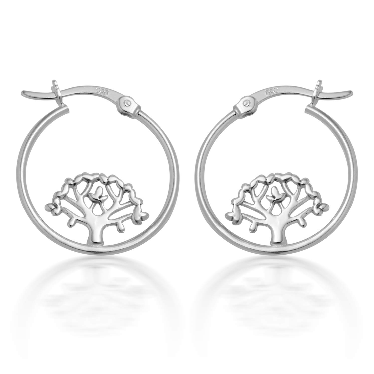 BSD TreasureItalian Design Tree of Life 925 Sterling Silver Hoop Earrings for Women