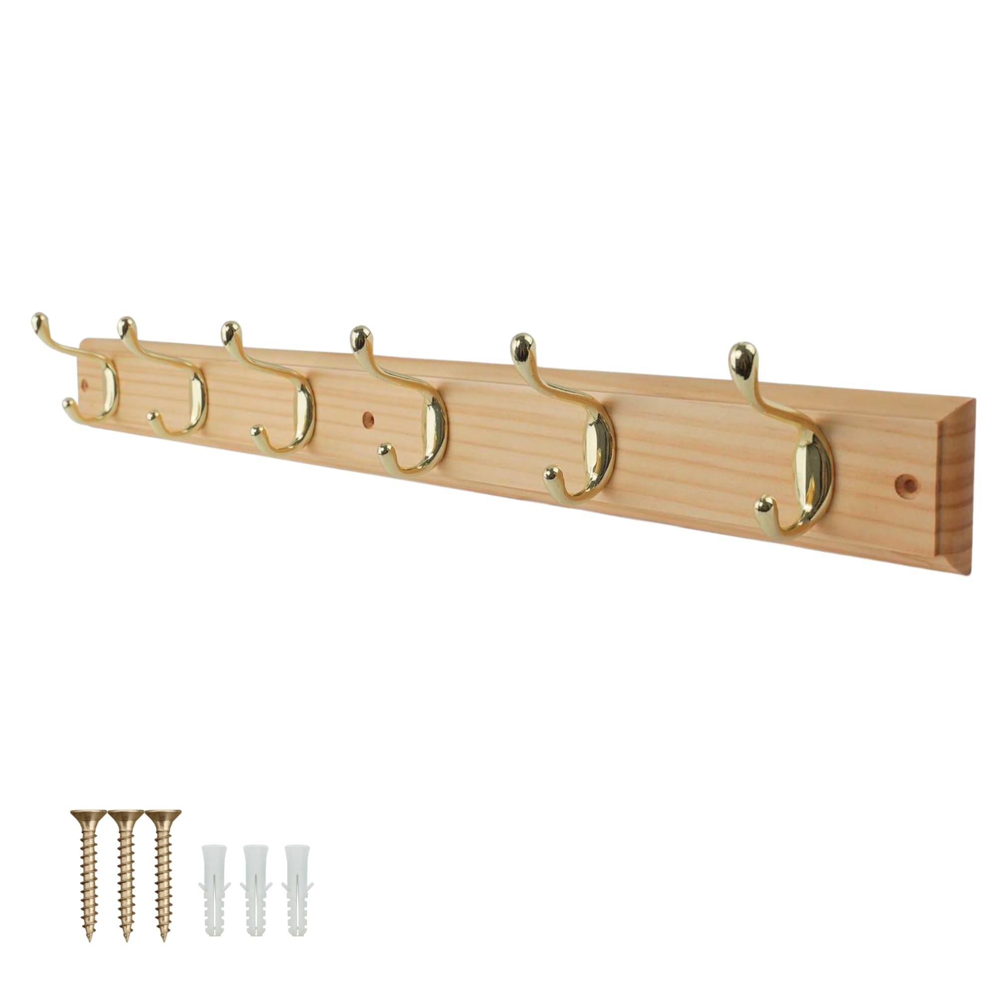 Keypak 6-Hook Wall-Mounted Coat Rack68CmPine Wood Effect BoardPolished Brass Coat HooksFixings Included from B&Q