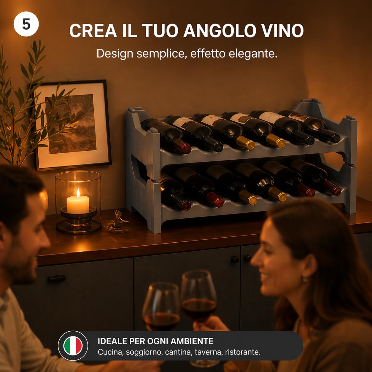 Set Cantinetta Vino Portabottiglie - in Plastica, Eleganti, Impilabili, Lavabile, Modulare, Organizzare e Valorizzare la Tua Collezione, Soluzioni Pratiche, Decorative - (6, Argento)