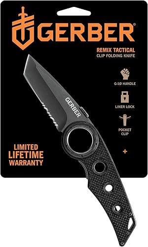 Gerber Gear 30-000433 Remix - Cuchillo de bolsillo plegable borde dentado negro