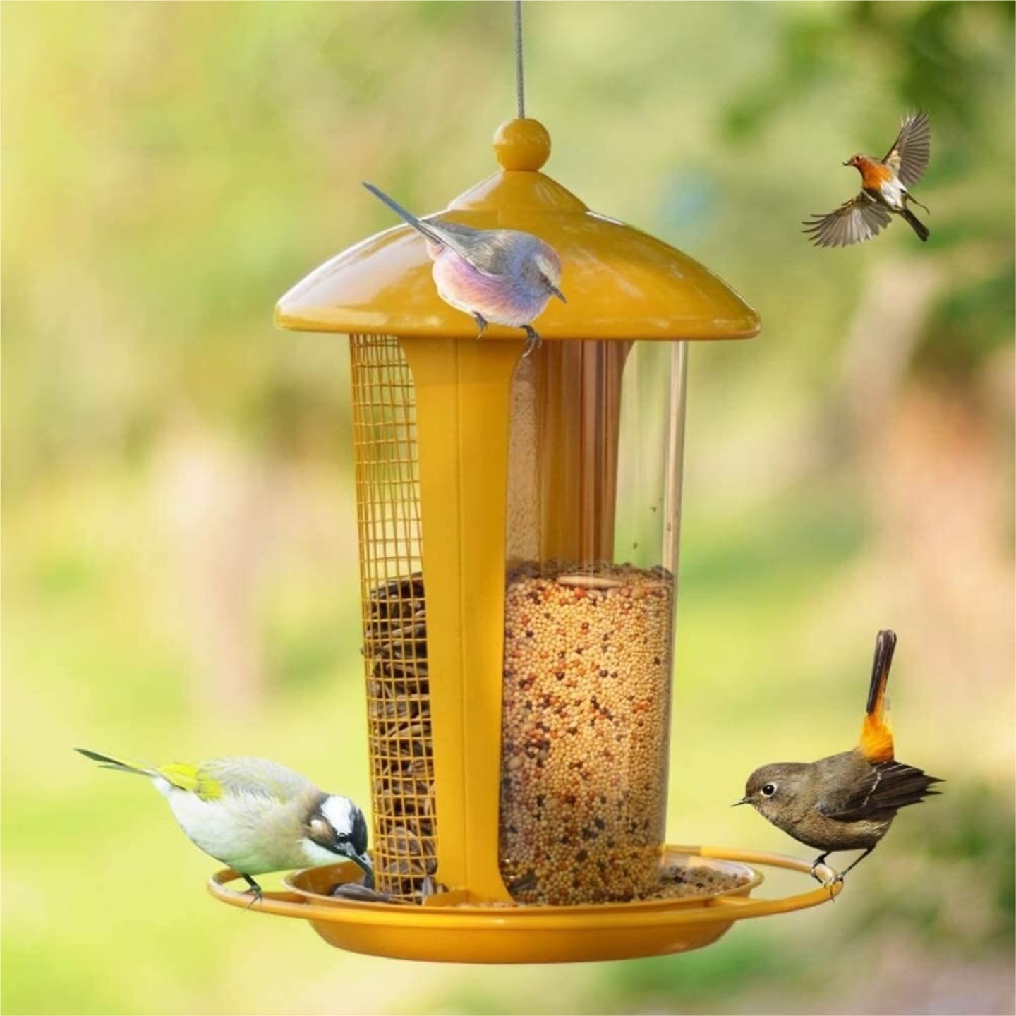 Vogel Futterhaus Hängender Vogelfutterspender Für Haustiere Im Freien Mit Dach Und Tablett Für Gartendekorationen Garten Deko(Yellow)