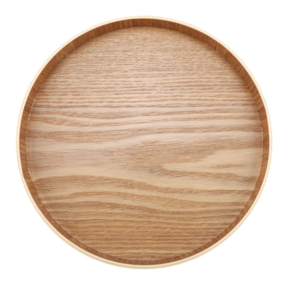 Vassoio in legno, per alimenti, rotondo, in legno, per servizio da tè, frutta dolce