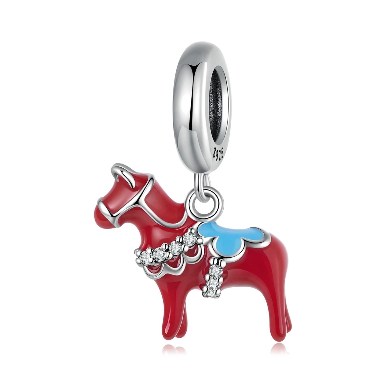 ZUOHUI Dije de caballo Dala sueco de plata esterlina S925 - Cuenta DIY oxidada roja con circonita 3A, compatible con joyas Pandora, Biagi, Troll y Chamilia