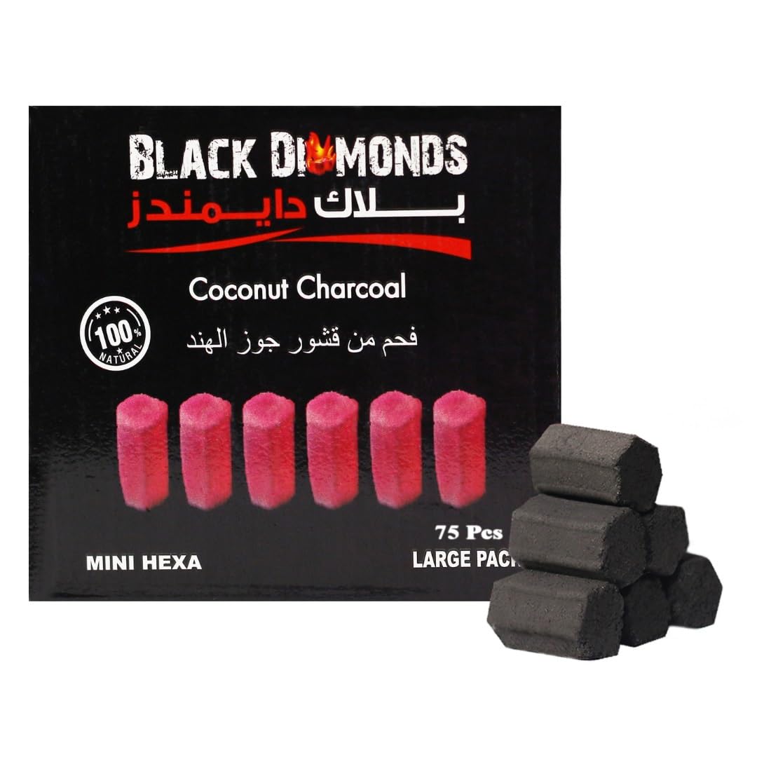 100% Natural Coconut Shell Charcoal Sticks For Shisha Hookah And Bakhour 75 Large Pieces per Box (Mini Hexagon)