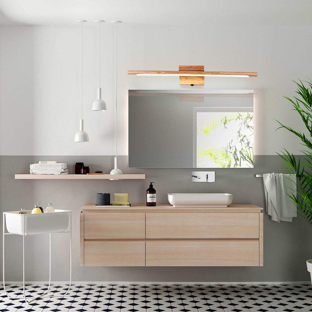 Lámpara de Espejo LED Madera, Aplique de Pared Baño, 60CM Luz Baño, Lámpara de Pared Espejo Iluminación para Maquillaje 10W, No-regulable IP44,Blanco