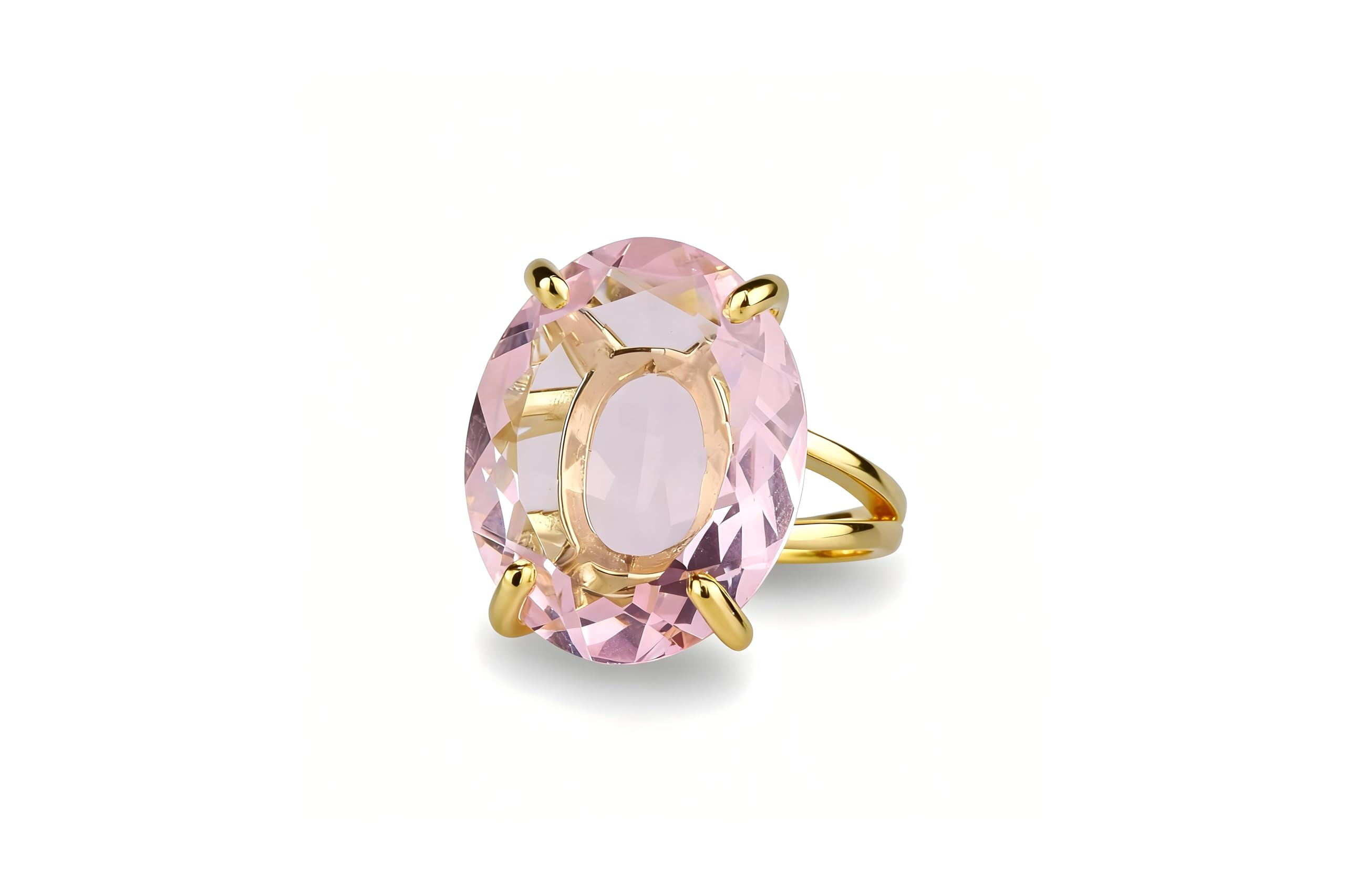 14 Karat Goldring mit Rosenquarz – Edelstein-Schmuck mit ovalem Schliff – Femininer Goldring – Das Beste Geschenk für die beste Freundin
