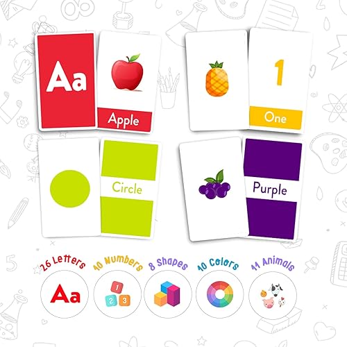 Miniatura 2 de Tarjetas flash para niños pequeños, juego de 65 tarjetas con letras, animales, colores, formas y números