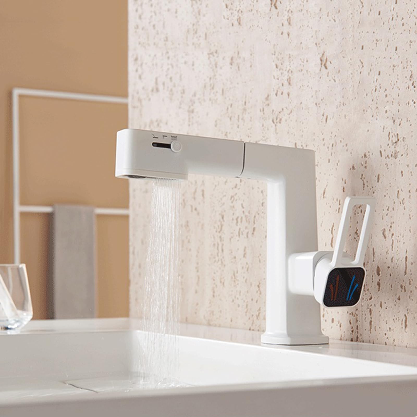 Rubinetto da Bagno Rubinetto per Lavabo da Bagno con Doccetta Estraibile Miscelatore Monocomando A 3 Modalità Bianco