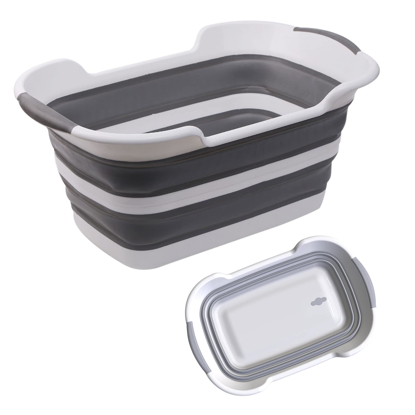 DAYONG Portable Washing Tub, Foldable Laundry Basket, Multi-Functional Pet Bathtub with Drainage Hole, 27L Capacity Storage Organizer for Toys, Sundries, Icing Beverages, Clothing (Grey)