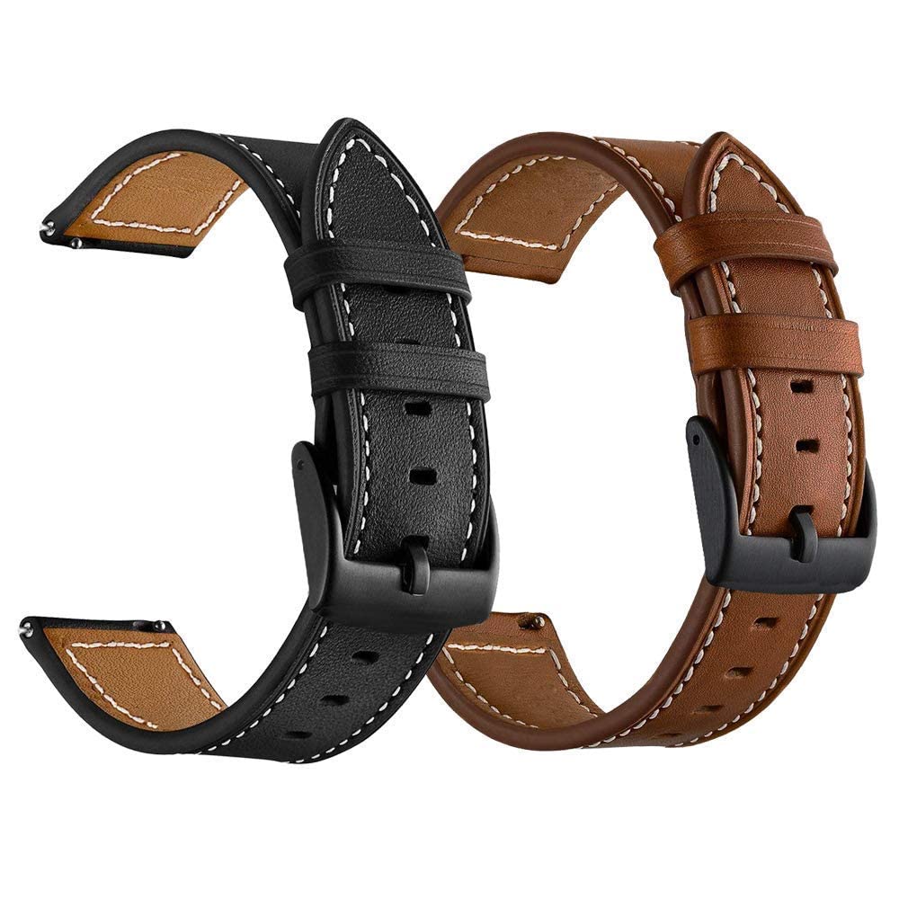 MAKINGTEC Compatible with Galaxy Watch 45mm/46mm Bands, 2 Pack Genuine Leather 22mm Watch Strap with Black Buckle, Compatible for Gear S3 Frontier Classic Smartwatch Brown+Black