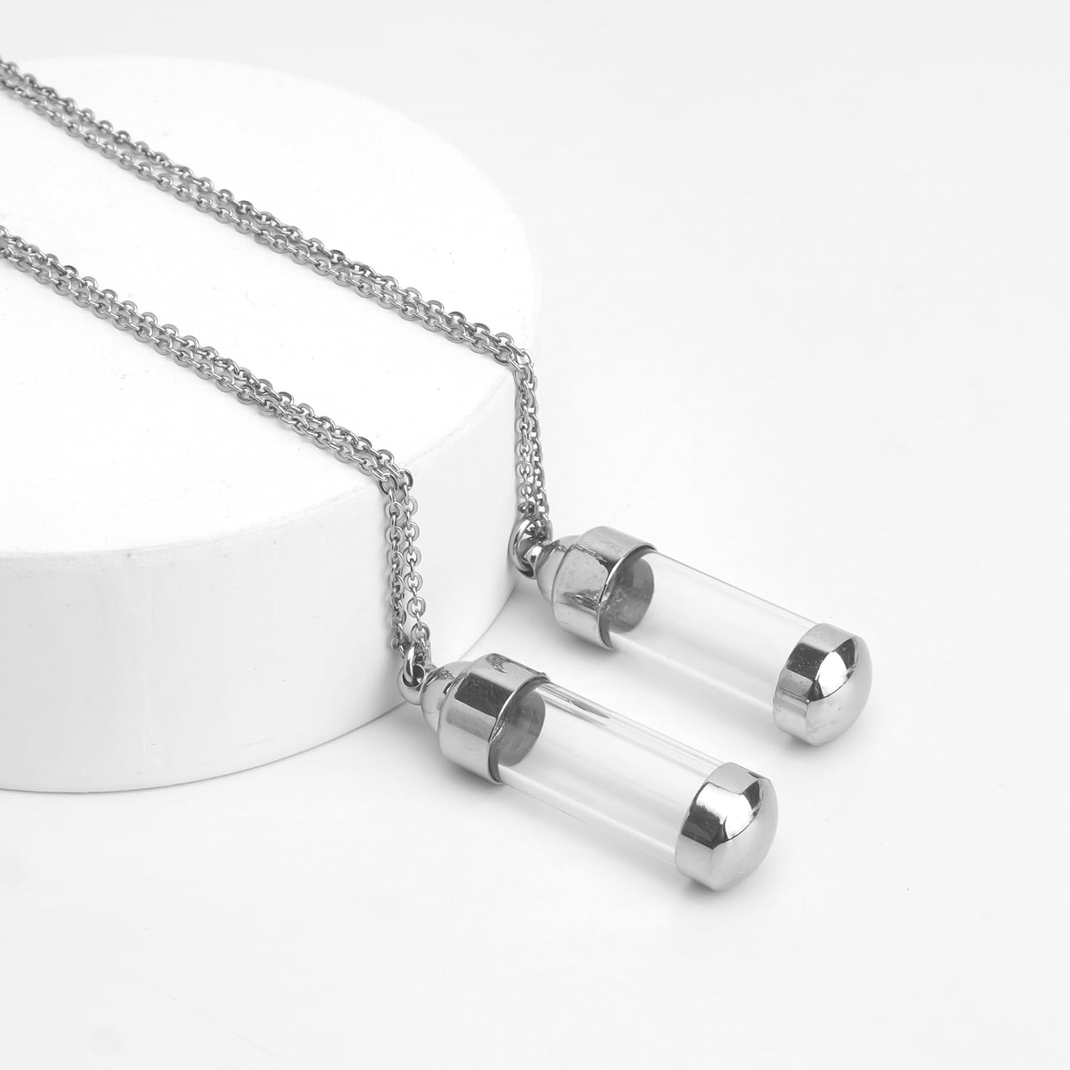 Marsrut 2X Blood Vial Necklace Kit, Cremation Urn Necklace for Ashes, Tube Necklace Pendant, Cremation Urns Jewelry for Ashes Holder Keepsake Memorial - Image 3
