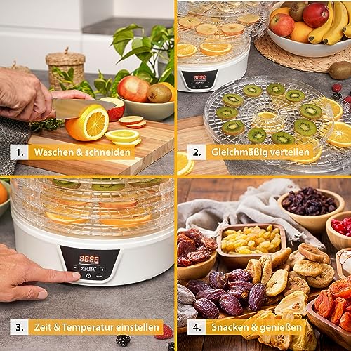 TZS First Austria Dörrautomat | Dörrgerät für Obst, Kräuter, Pilze & Fleisch | digital mit Timer & Temperaturregler 35-70°C | 5 Etagen, Einlageböden BPA frei, Dörrapparat mit Zeitschaltuhr – Bild 6