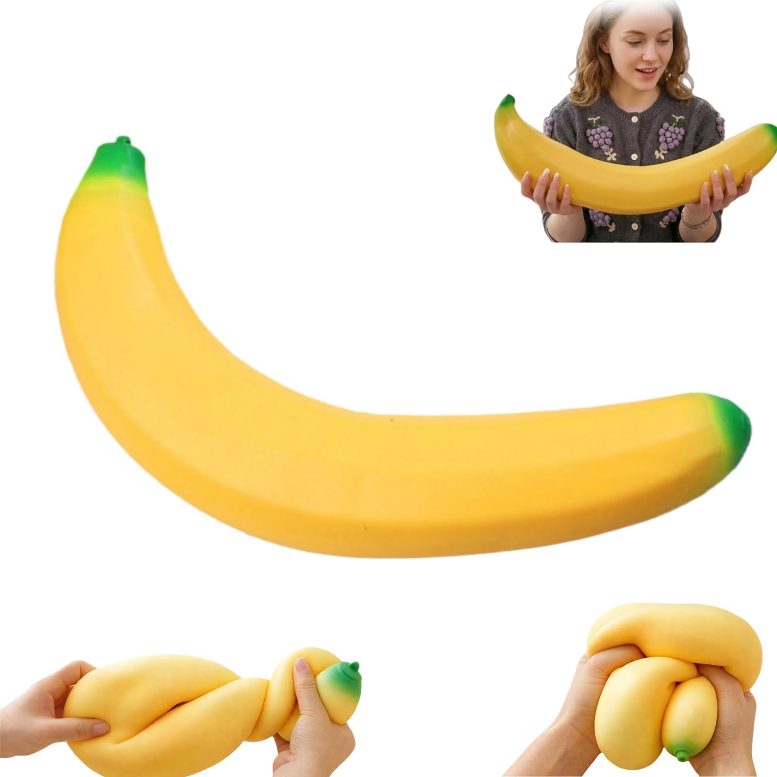 18in Giant Banana Squishy, Giant Jumbo Big Cute Realistic Banana Stress Ball Soft Strawberry Squishys Slow Rising Stress Ball for Anxiety Stress Party Favors