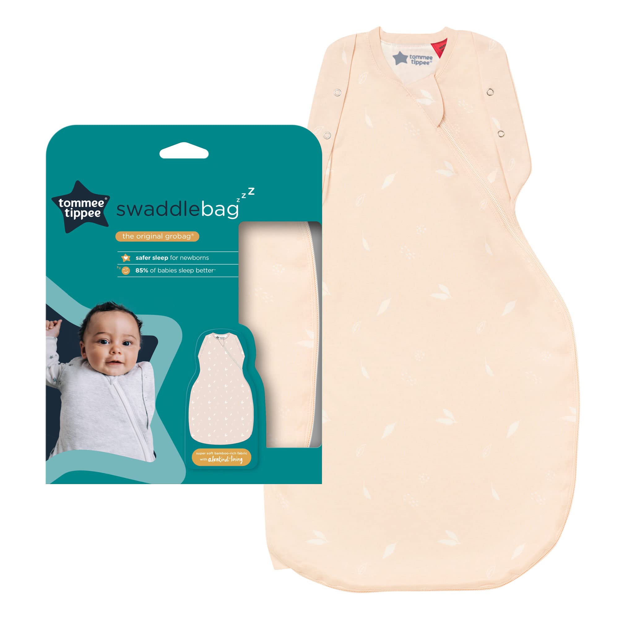 Tommee Tippee The Original Grobag - Sacco nanna per neonati, design salutare sui fianchi, in morbido tessuto di bambù, 0-3 m, 1,0 TOG, rosa petalo morbido