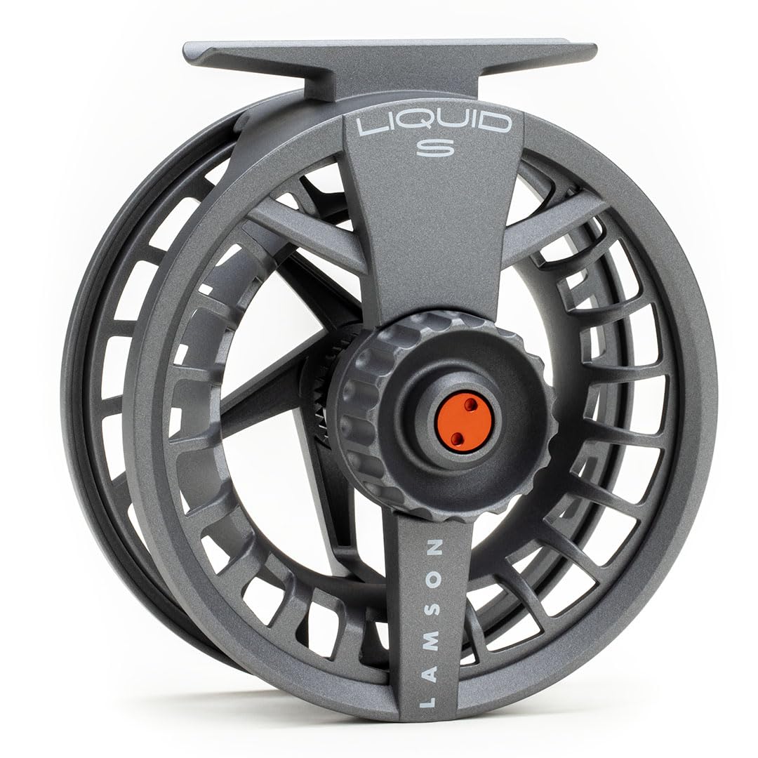 LAMSON | Liquid S-Series Size -5+ Fly Fishing Reel 3 Pack | All-Water | 1 Reel & 2 Bonus Spools + Carrying Case | Large Arbor, Powerful Sealed Drag, Pressure Cast Aluminum | Smoke | 4wt 5wt 6wt Size