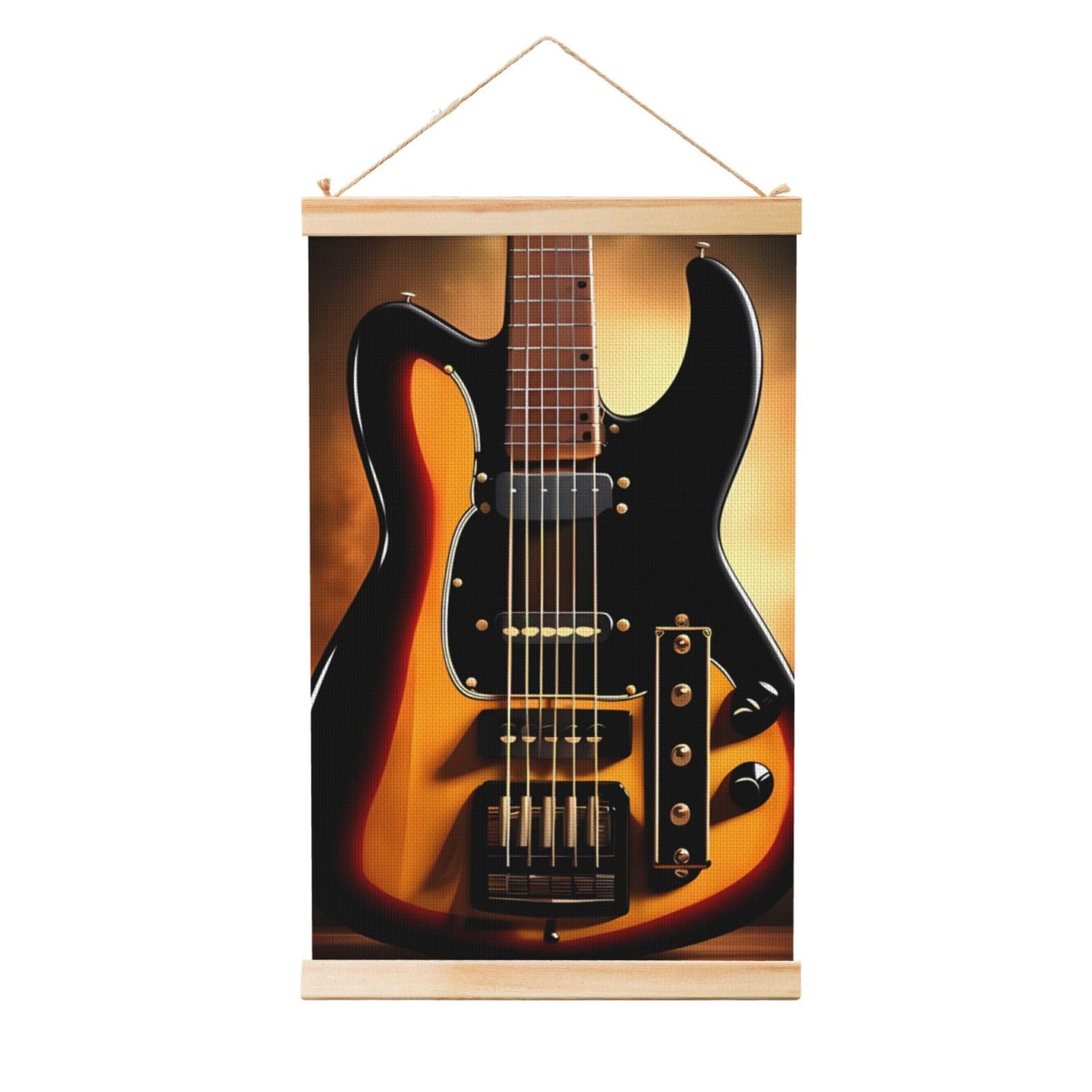 Instrumental Guitar Poster Wooden Shaft Hanging Poster Wall Hanging Banner Canvas Artwork with Wood Frames 36"x24" Modern Artwork Decor Ready to Hang Wall Art for Home Decor Scroll Painting