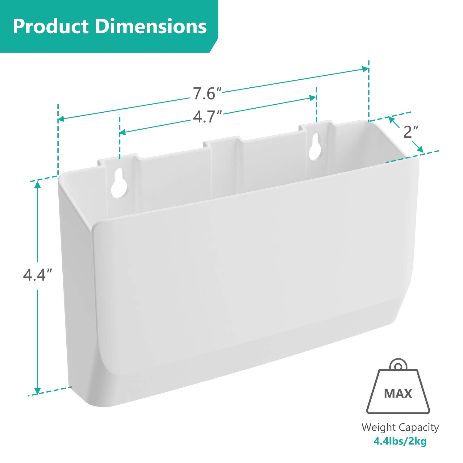 WALI Remote Control Holder Wall Mount, TV Remote Wall Holder Pocket, Bedside Shelf, 8 Inch Hole-Free, for 3 or 4 Media Controls (WMH002-W), 2 Pack, White