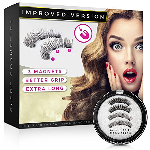 Magnetic Eyelashes - Reusable Magnetic False Lashes - Improved Version (Triple-Magnet, Extra-Long) Glam & Natural V2)